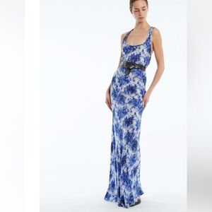 Yigal Azruel Silk Bias Cut Maxi Dress with Leather detail